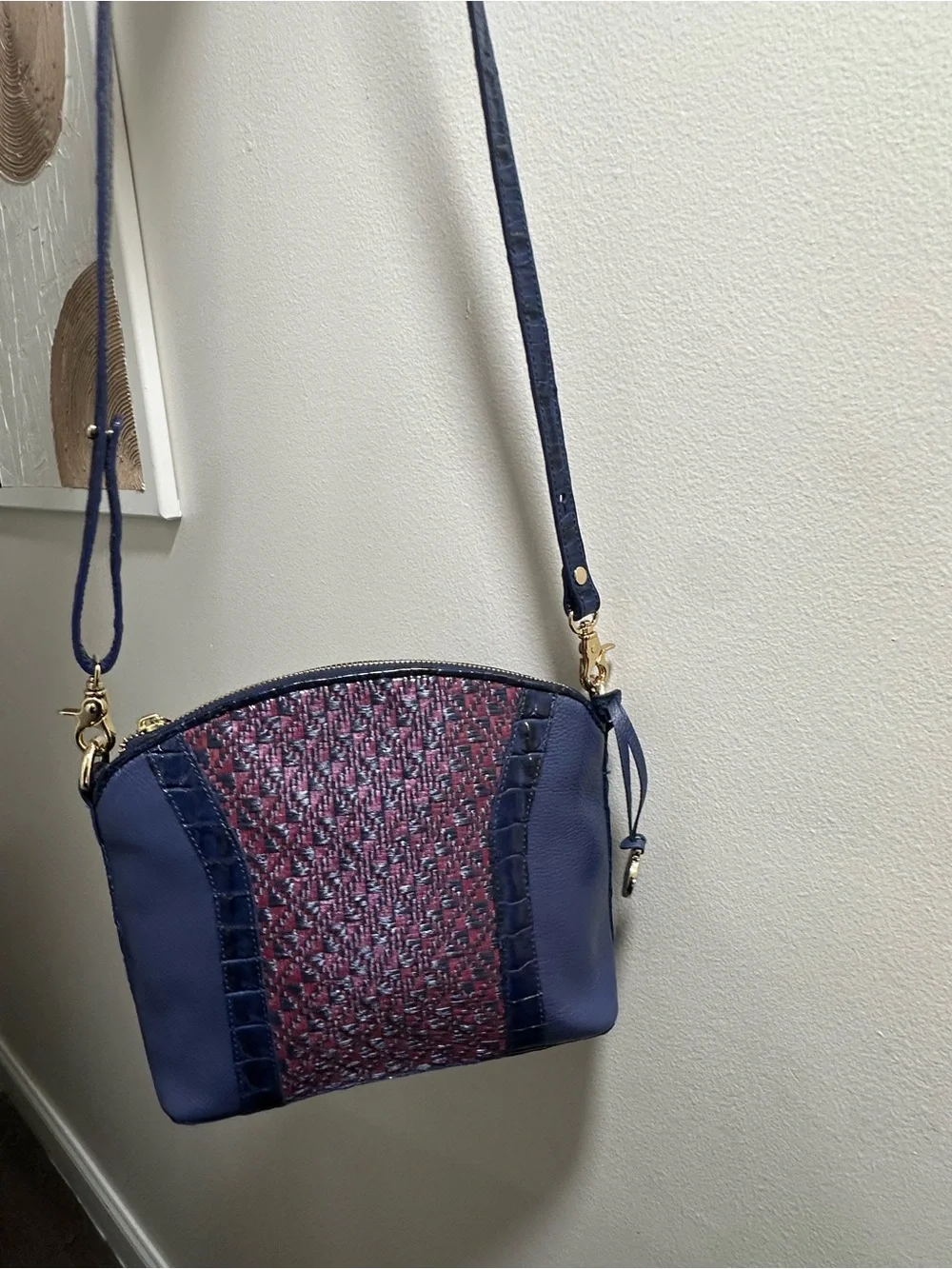 Brahmin Special Edition Navy Croc & Metallic Woven Crossbody Pristine Condition